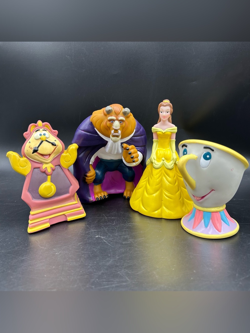 1992 Disney Beauty Beast Pizza Hut Vinyl Hand Puppets Complete Set 4 Vintage